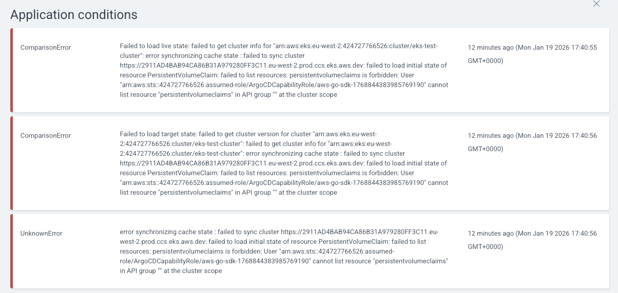 Argo CD Application Conditions Errors